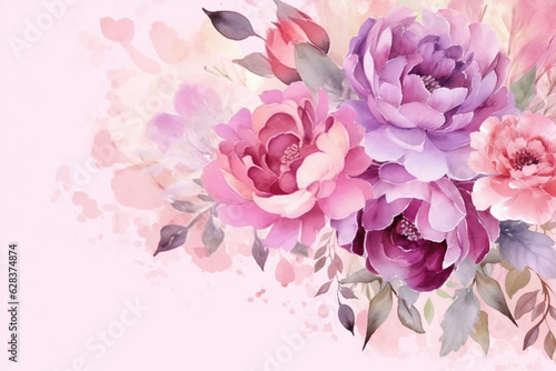 Watercolor greeting card with peony flowers.ai generated © Panadda