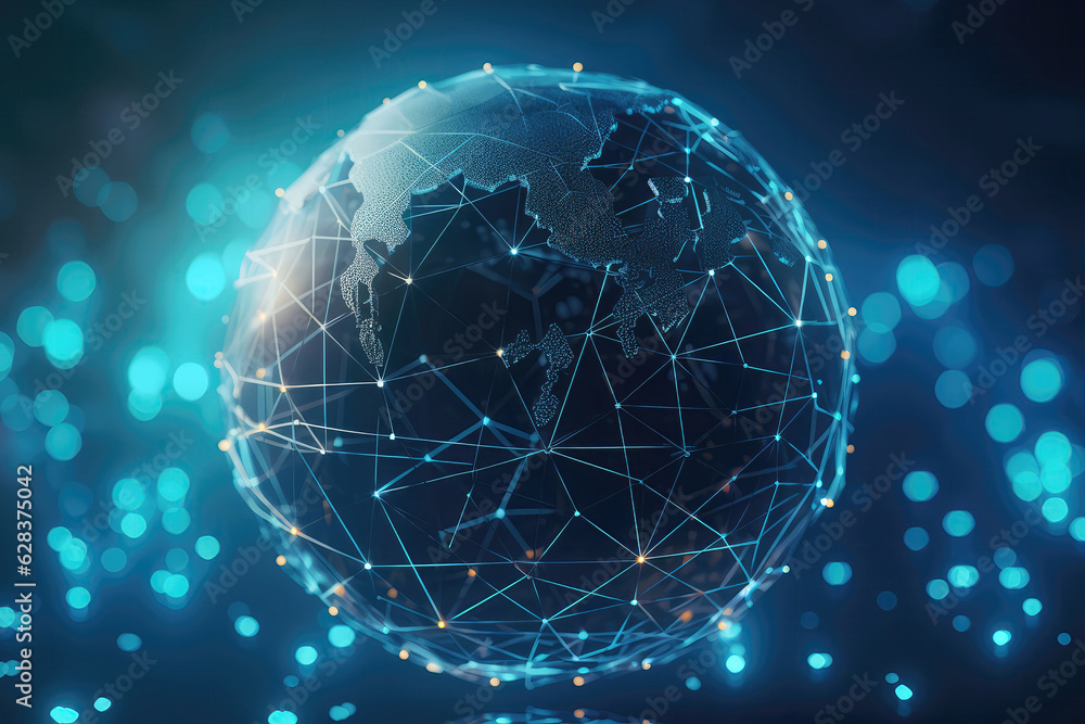Futuristic Blockchain Technology With World Globe And Polygon Network Futuristic Blockchain Technology With World Globe And Polygon Network