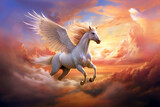 Majestic Pegasus Soars Through Radiant Sunset Skies
