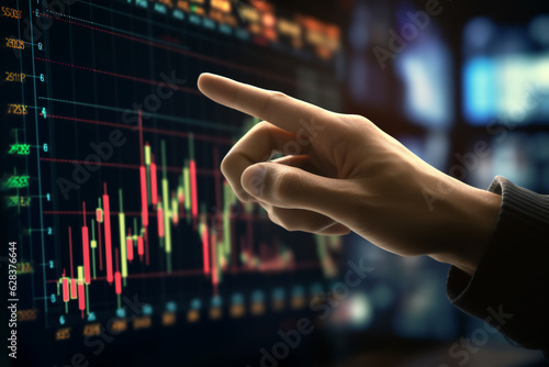 Stock market chart with businessman hand point to the monitor