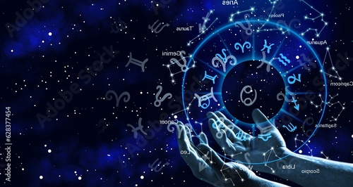 Astrological horoscope circle with zodiac sings photo