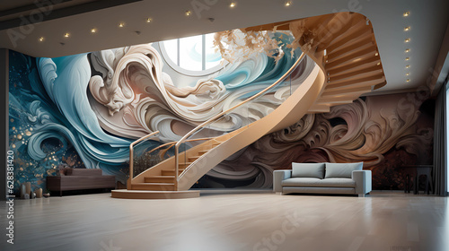 Wall-integrated Staircase with Artistic Touch 