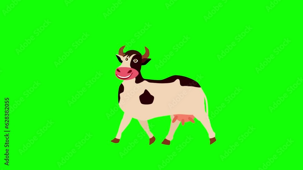 Cute cartoon cow walking animation green screen Cute cartoon cow walking animation green screen