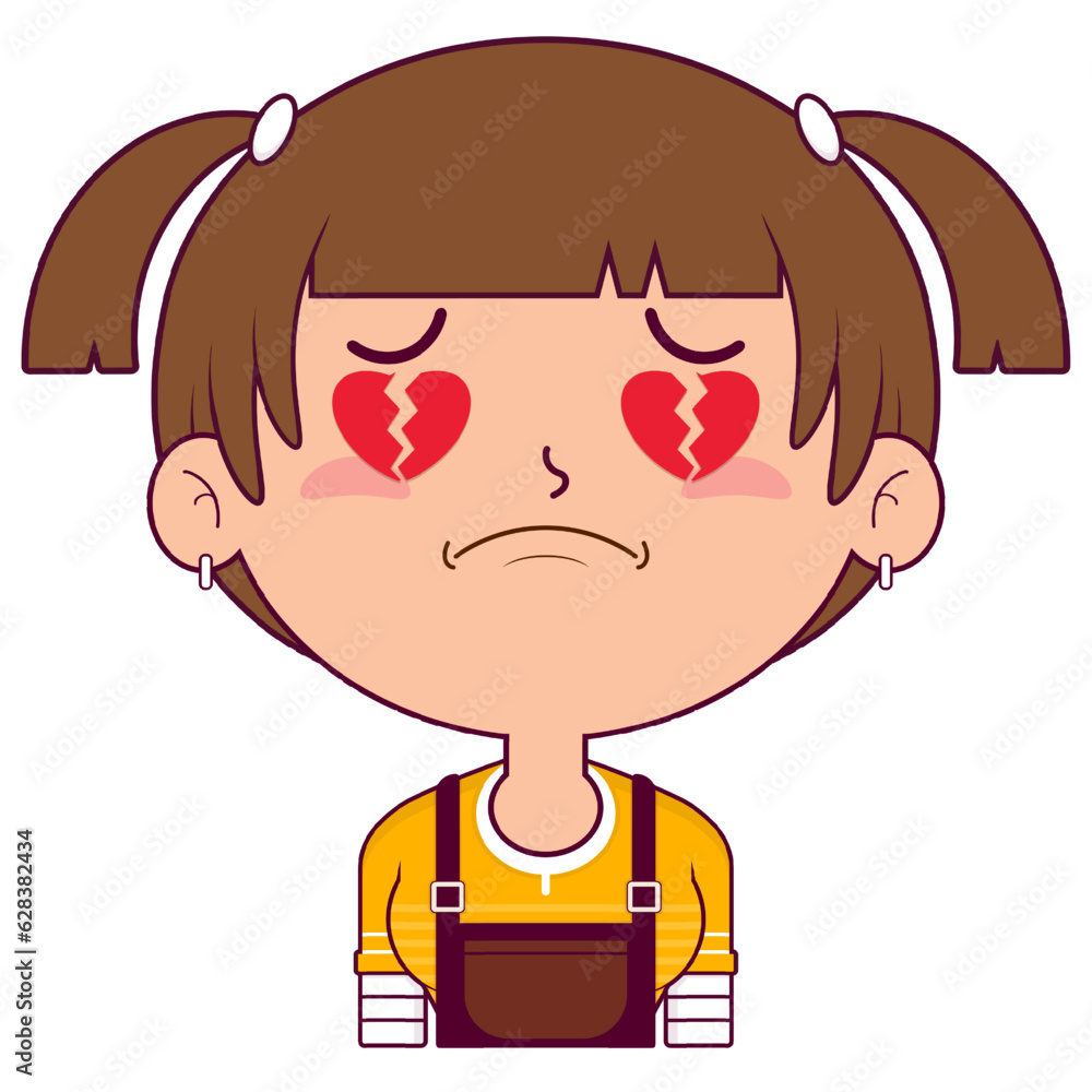 girl broken heart face cartoon cute