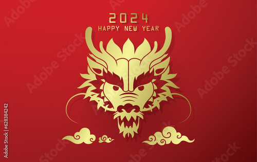 Chinese dragon head gold paper cut style for year of the dragon 2024 banner design vector.