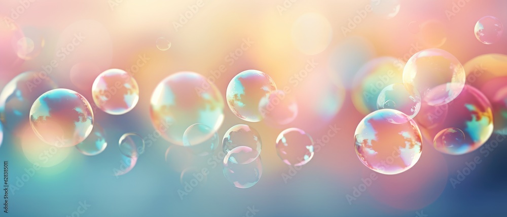 Transparent soap bubble shines in the evening sunset light with, abstract bokeh background. Generative AI. Transparent soap bubble shines in the evening sunset light with, abstract bokeh background. Generative AI.