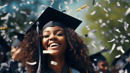 Happy African American girl graduating student celebrating Graduation. School graduation.