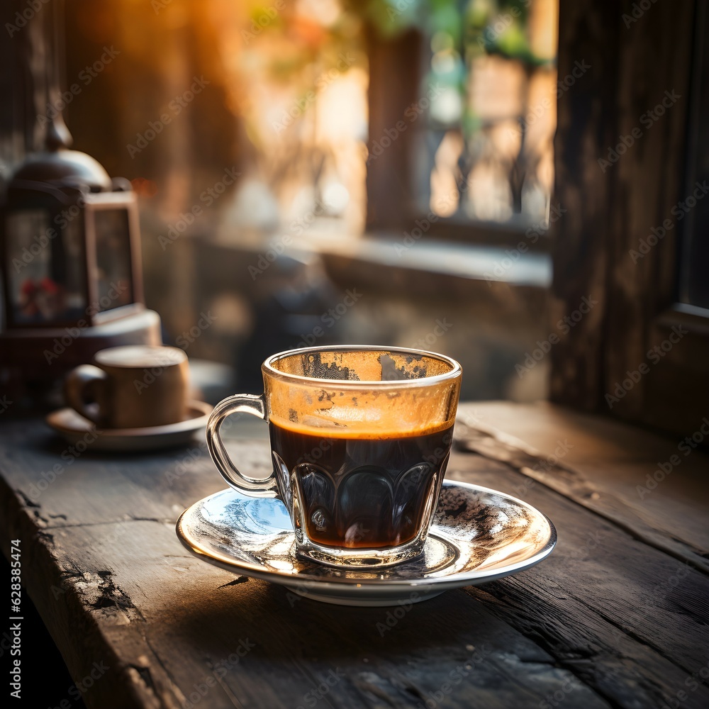 Dark coffee in a clear cup, close up. Dark coffee in a clear cup, close up.