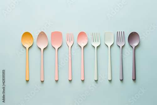 Spoons and forks on a clean background