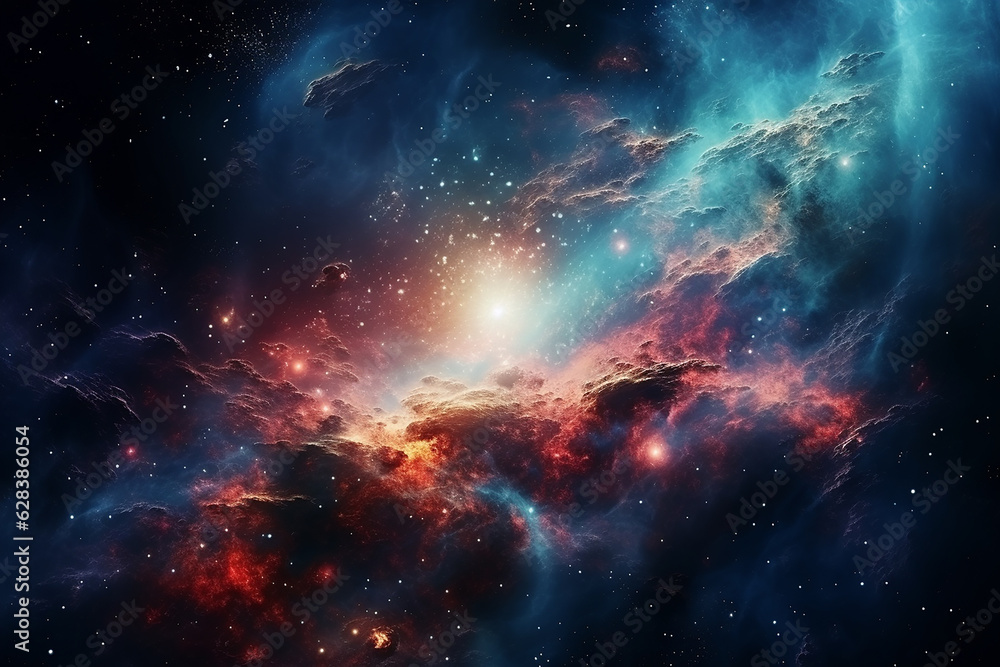Beautiful Outer Space View with Shining Nebula and Galaxy Cosmos in Universe