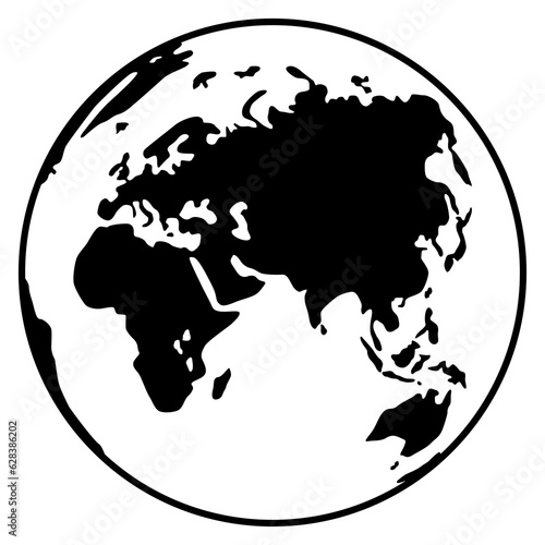 World Map on Globe Silhouette, can use for Icon, Symbol, App, Website, Pictogram, Logo Type, Art Illustration or Graphic Design Element. Format PNG