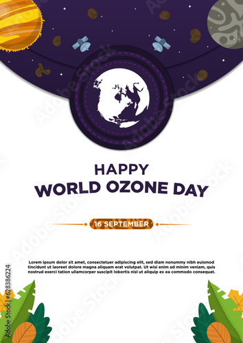 Poster Template Simple Concept Vektor World Ozone Day With Plant Illustration
