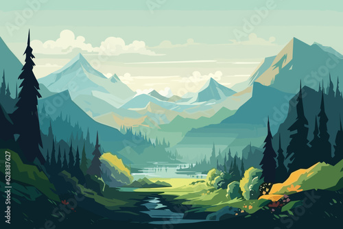 Mountains Minimalistic flat design landscape vector art illustration