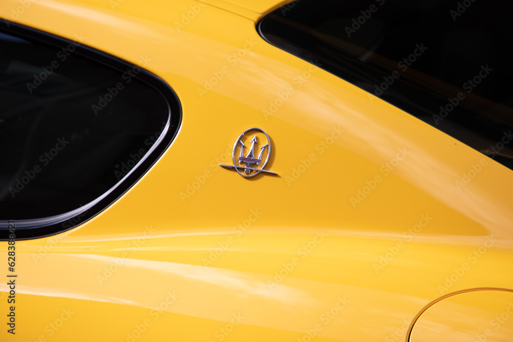 Maserati GranTurismo car trident logo text Italian brand sign of sport