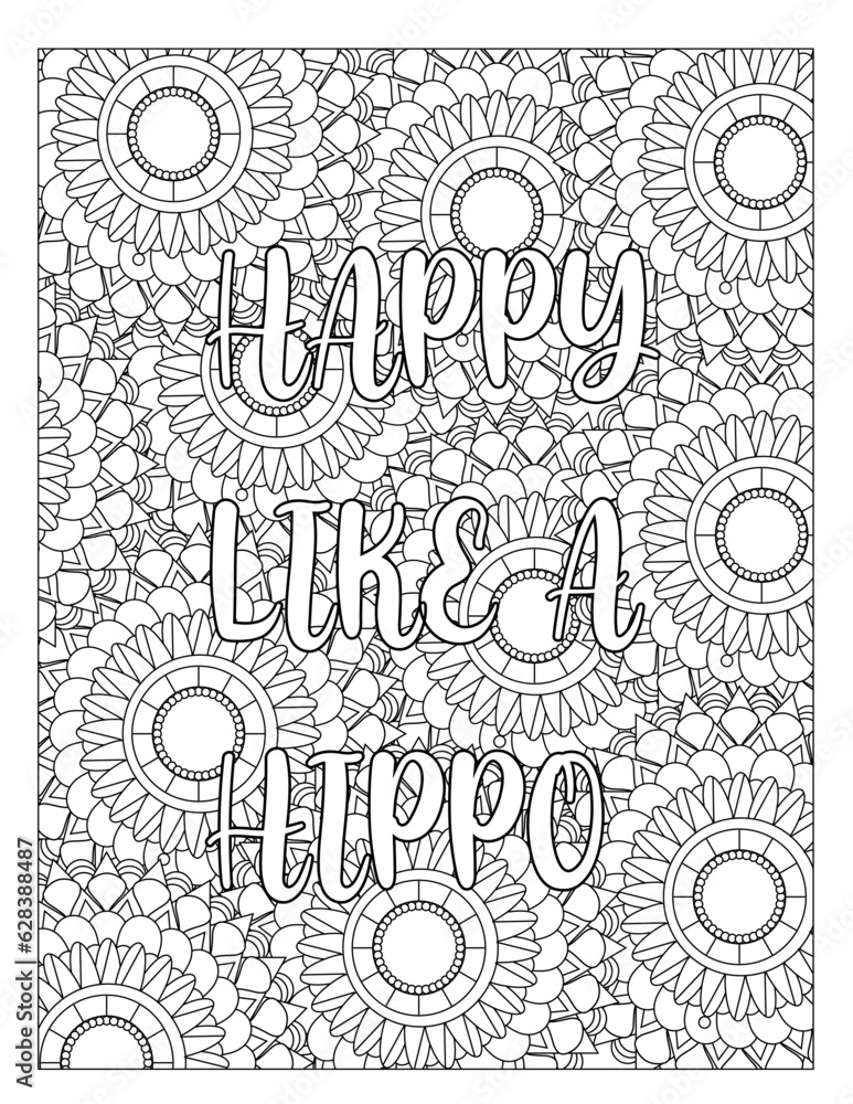 quote coloring page adult happy like a hippo quote mandala zentangle line art