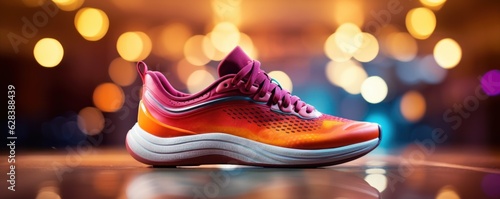 Trendy sports shoes, festive sport gym banner template background