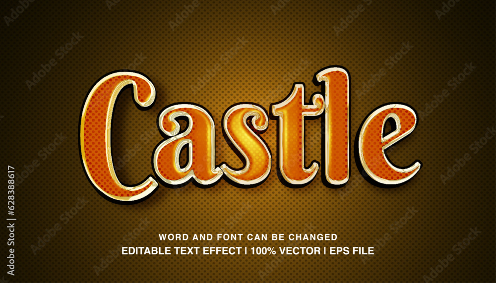 Castle editable text effect template, 3d bold orange glossy luxury typeface, premium vector