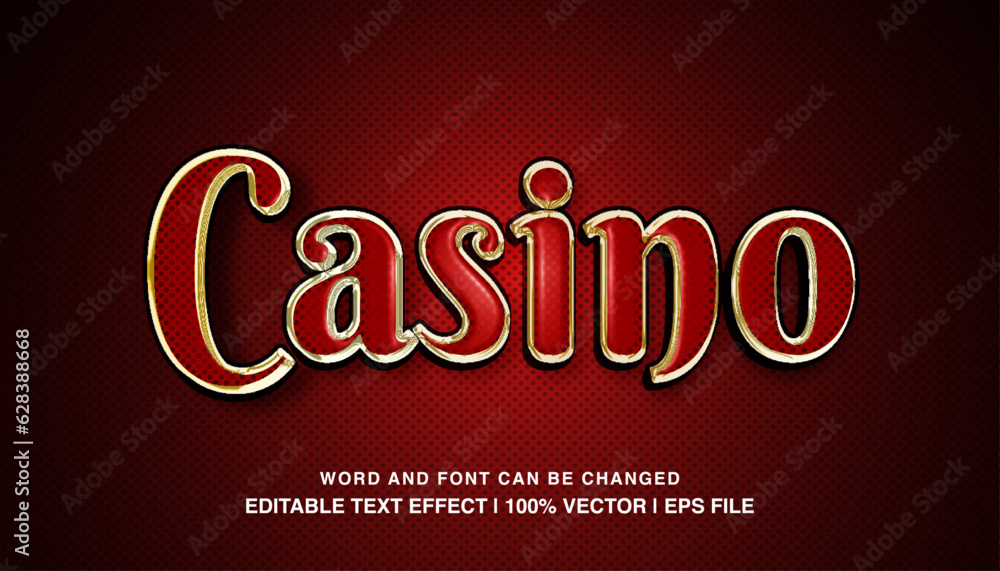 Casino editable text effect template, 3d bold red glossy luxury typeface, premium vector