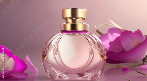 Women perfume glass bottle advertising promotional mockup product packaging rendering closeup. Generative AI.
