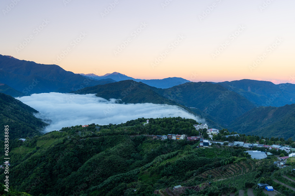 Sunrise over the Cingjing Farm in Renai Township of Nantou County in Taiwan