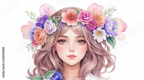 A detailed illustration of a beautiful girl wearing a hat watercolor art. Generative AI.