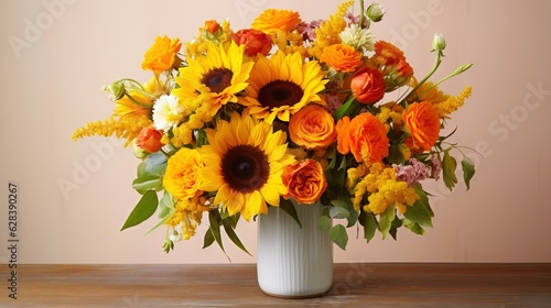 Wallpaper Mural  a white vase filled with lots of yellow and orange flowers.  generative ai Torontodigital.ca