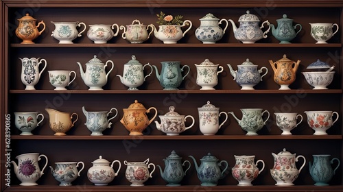  a shelf filled with lots of different kinds of vases. generative ai