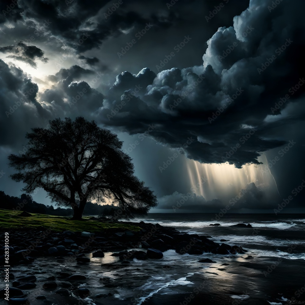 Fototapeta premium Clouds over the river, Generated using AI