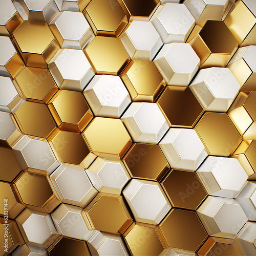 white and golden 3d abstract honeycomb pattern wallpaper © Matric7