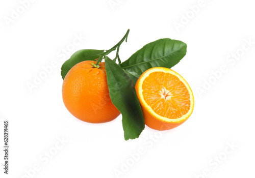 Oranges with green leaves, isolated on white MADE OF AI