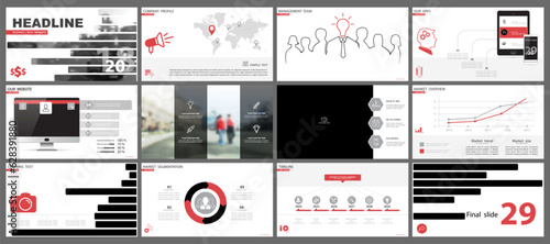 Starting a business project presentation template. Design red elements for presentation on white background. Vector infographic. Use in flyers and postcards, advertising annual report, powerpoint, tec