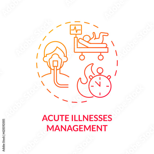 Acute illnesses management red gradient concept icon. Child injury. Operating room. Pain relief. Rapid response. Urgent care abstract idea thin line illustration. Isolated outline drawing