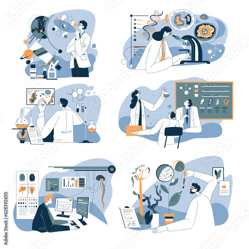 Researchers and scientists working in laboratories