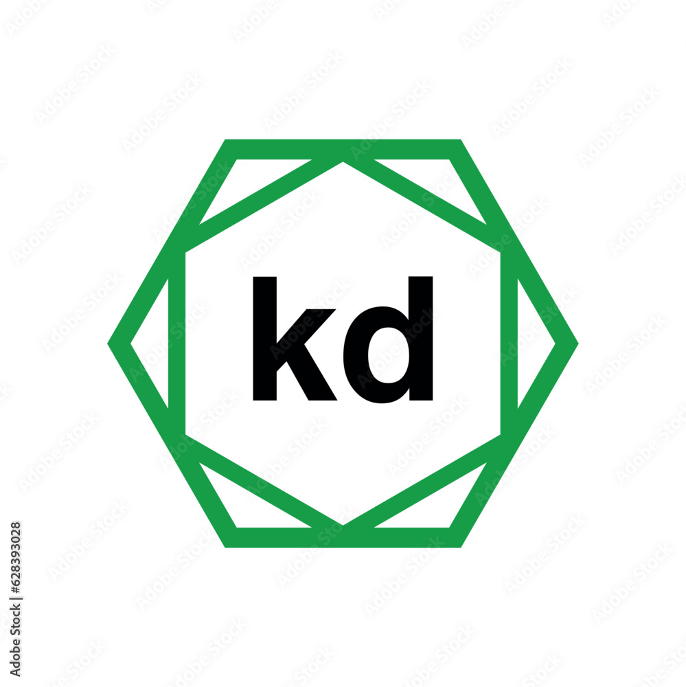 KD company monogram with green diamond. KD icon. KD company monogram with green diamond. KD icon.