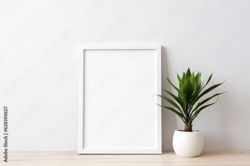 Blank picture frame mockup on wall in modern interior. Blank picture frame mockup on wall in modern interior.