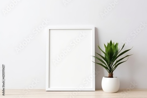 Blank picture frame mockup on wall in modern interior.