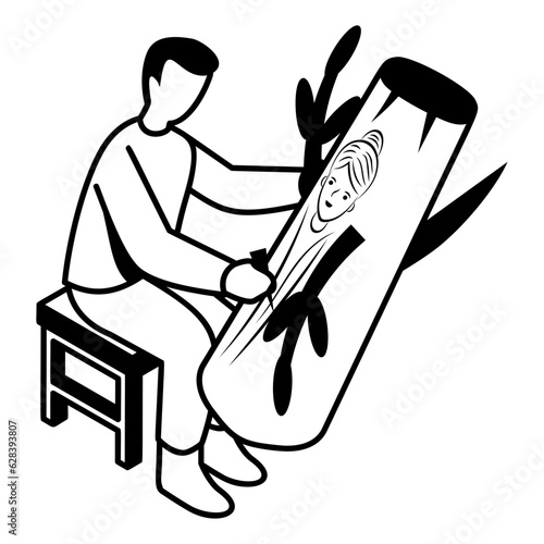 woodcarver isometric Concept, wood sculpture art vector icon design, Crafting occupations symbol, hobby and art works Sign, Creative People stock illustration