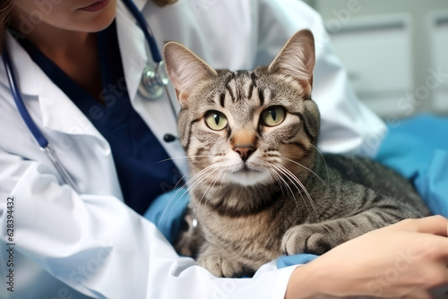 Female vet examining a cat, veterinary clinic concept