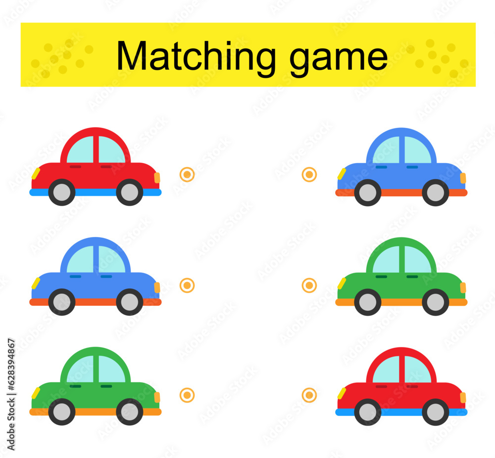 Matching game. Task for the development of attention and logic. Cartoon autobus.