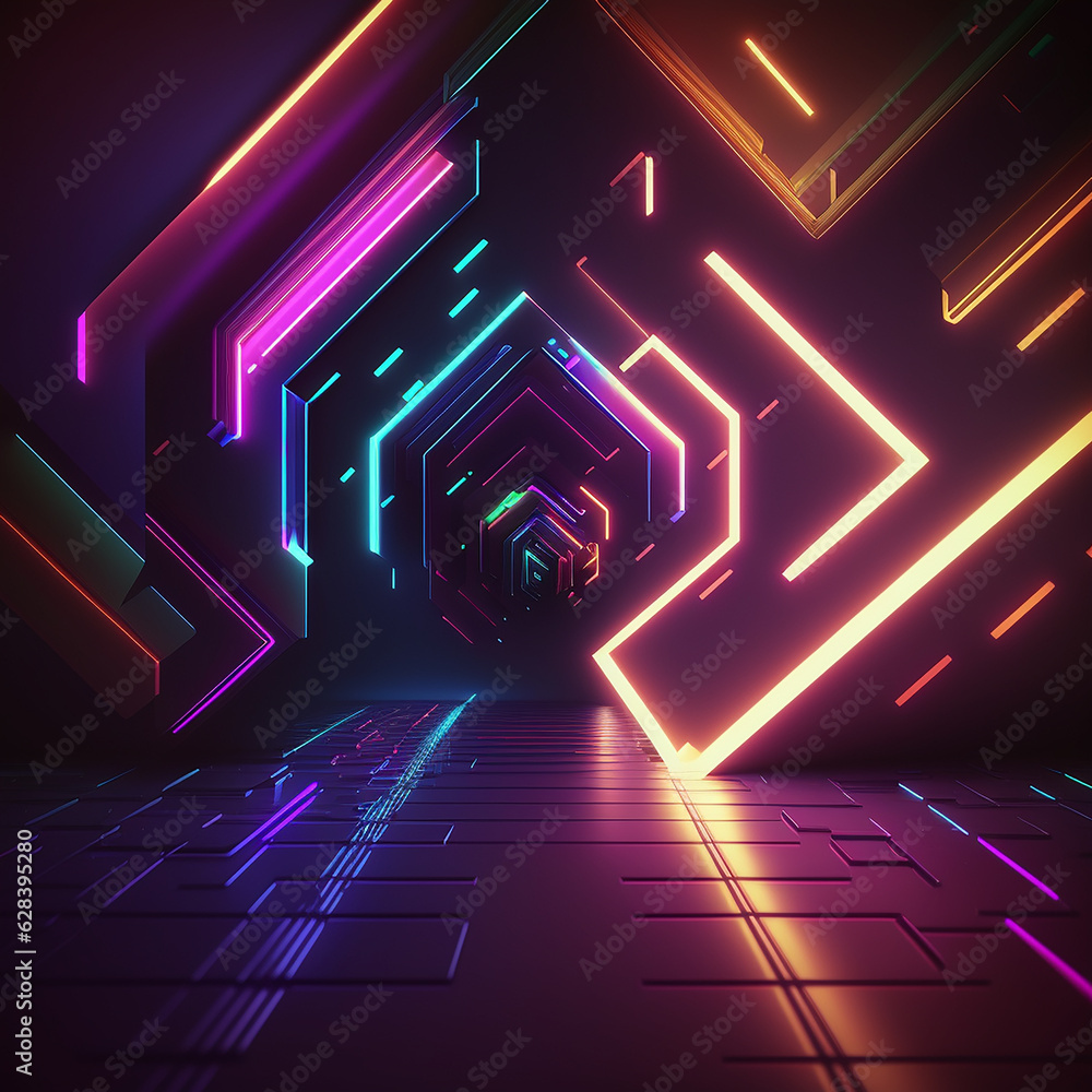 Fototapeta premium A dark tunnel with neon lights