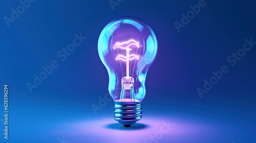 Creative light bulb abstract on glowing blue background