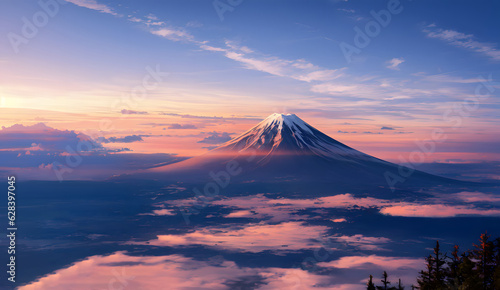 薄明りの富士山と雲海