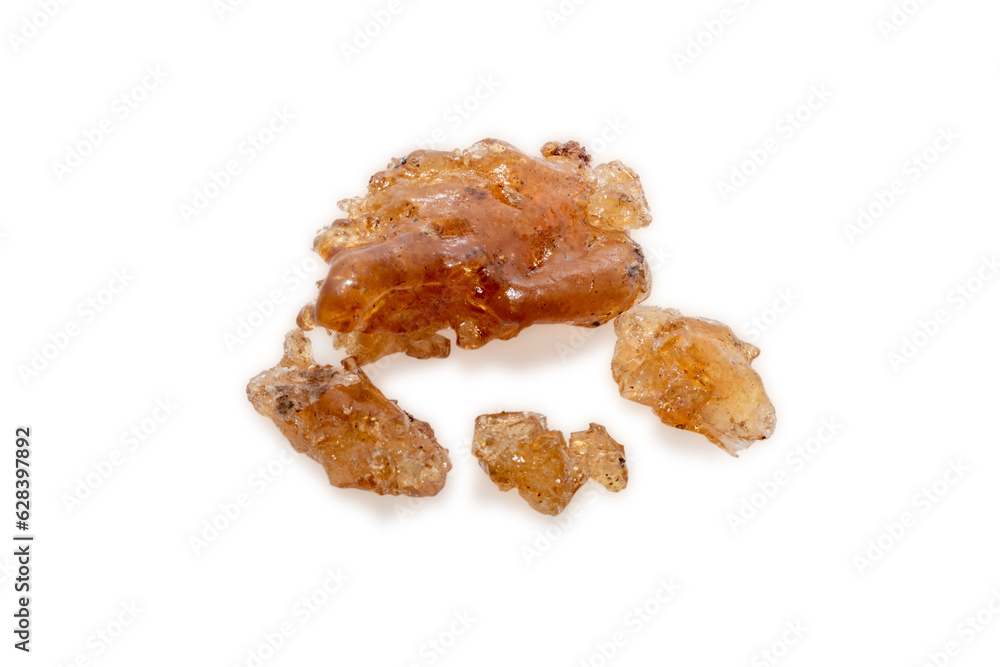 Gum arabic on white background, Pile of natural frankincense Olibanum, Incense Gum arabic on white background, Pile of natural frankincense Olibanum, Incense