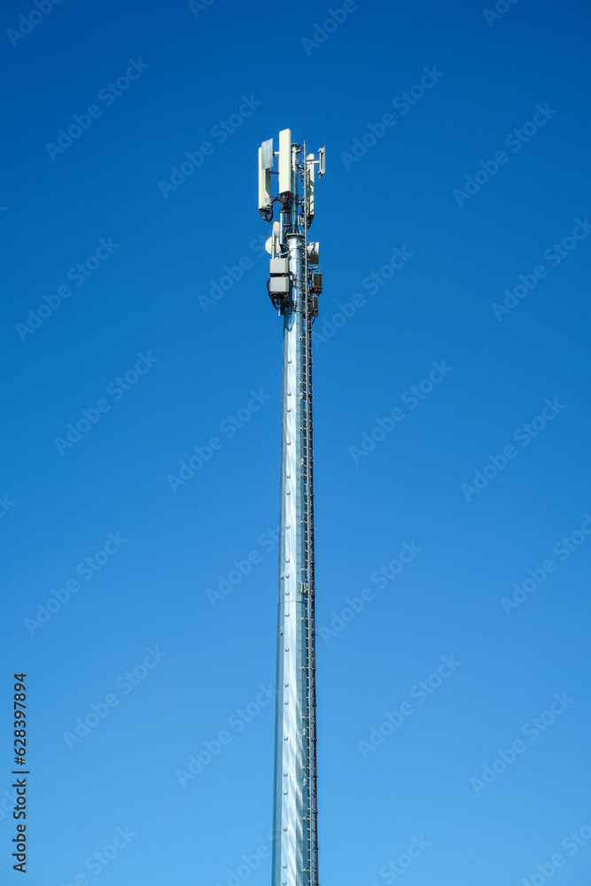 Telecommunication pole cellular gsm 5g 4g blue sky panorama Telecommunication pole cellular gsm 5g 4g blue sky panorama
