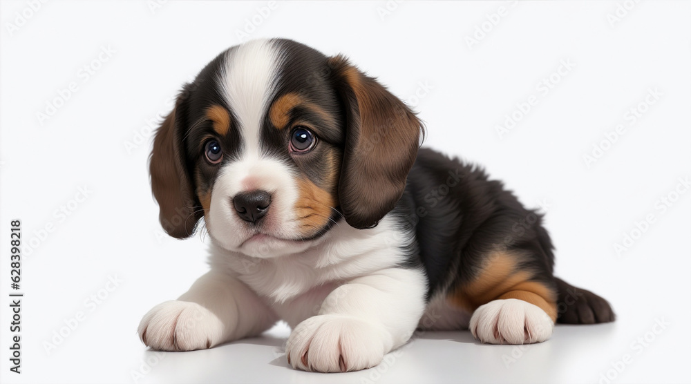 A puppy and a white background. Generative AI. A puppy and a white background. Generative AI.