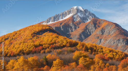 Mountain peak in autumn. Generative AI.