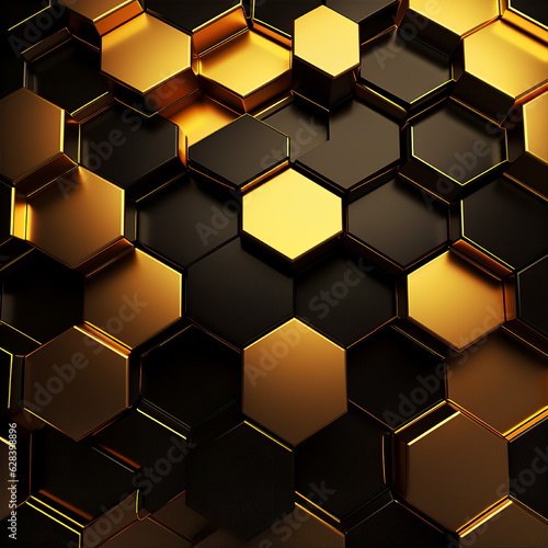 3d abstract elegant golden and black seamless hexagon wallpaper