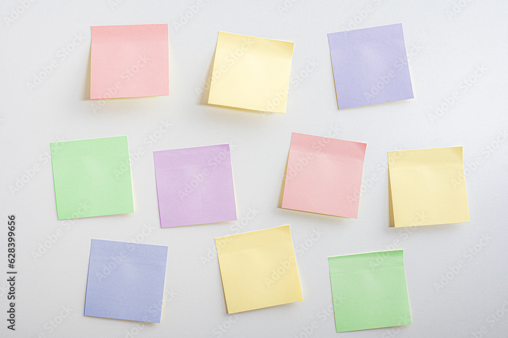 blank colorful sticky notes mockup on white background. Colorful sticky
