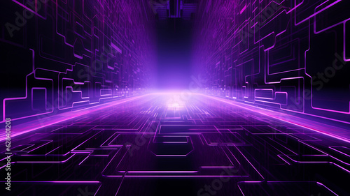 Abstract technology background neon circuit purple neon. Technology concept. Generative AI.