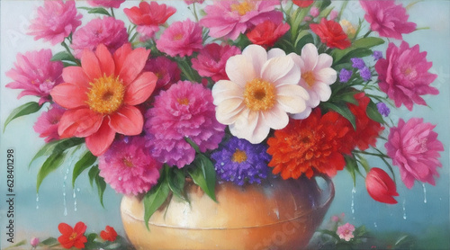Beautiful decorative flowers water oil painting. Generative AI.